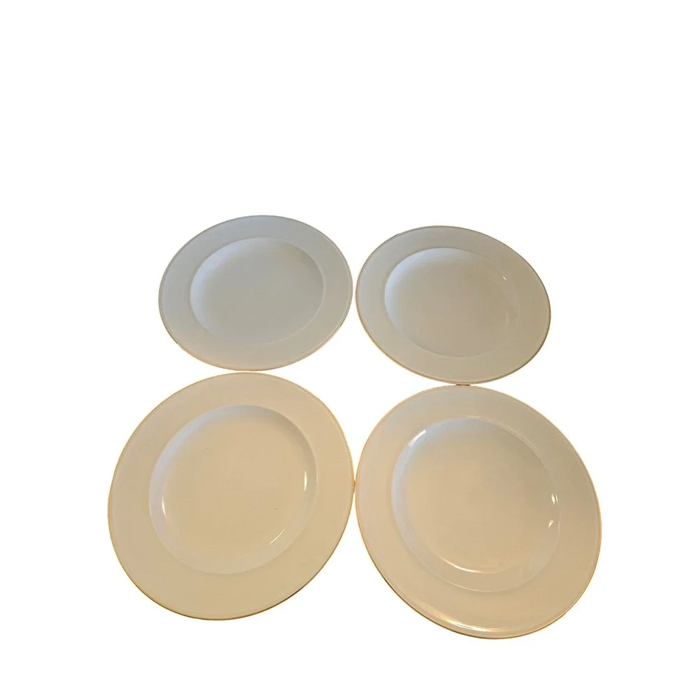 Pottery Barn Japan White‎ Gold Rim Porcelain Dinner Salad Plate Set 8 Piece
